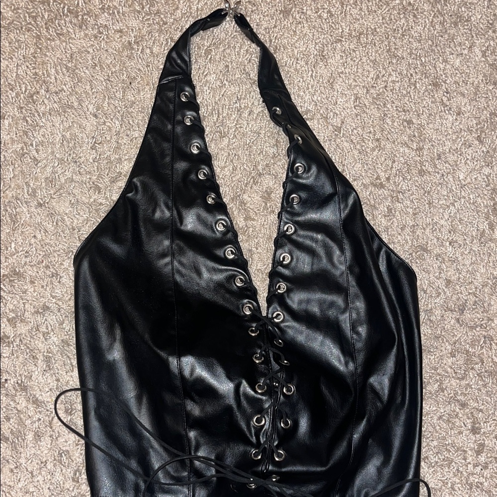Fashion Nova Black Faux Leather Top